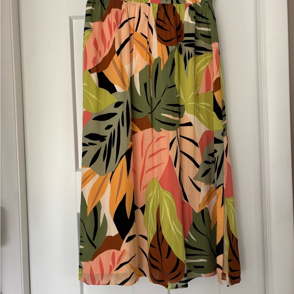 LOFT Green and Orange Midi A-Line Skirt Resort Wear